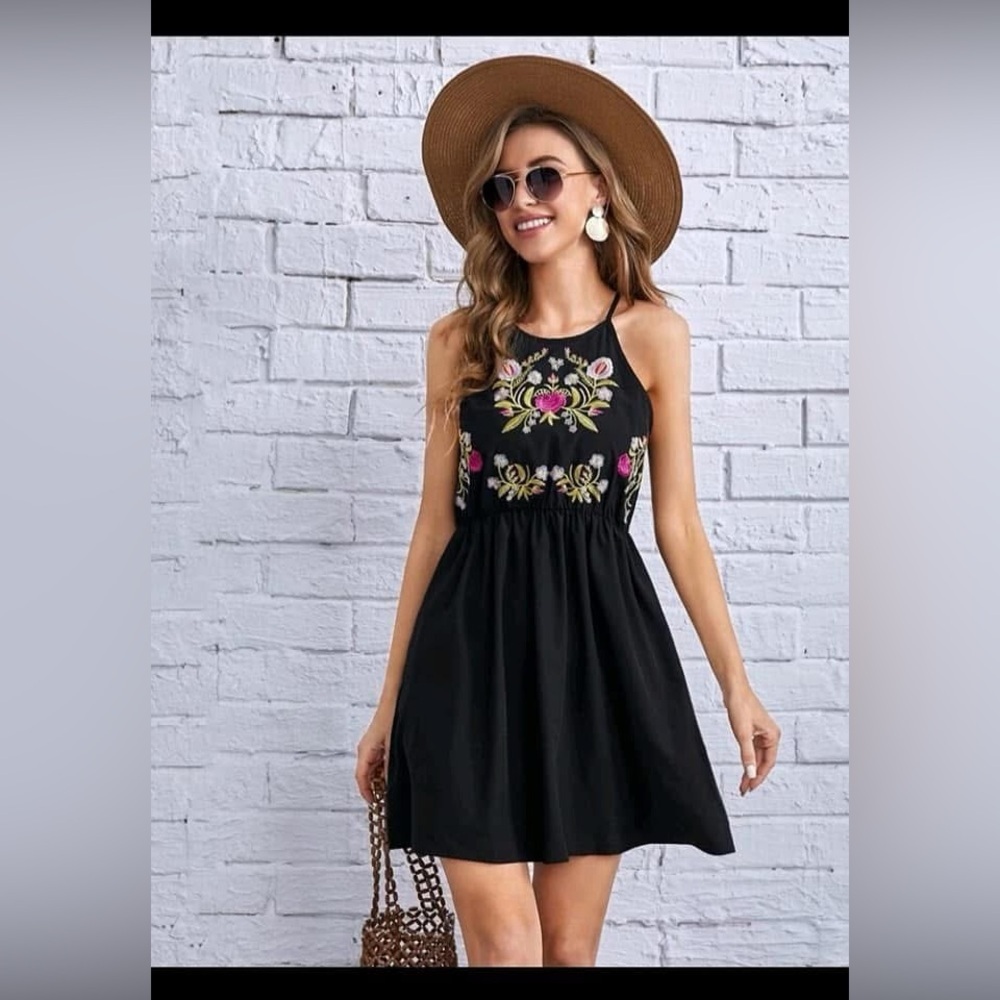 Embroidered Black Dress